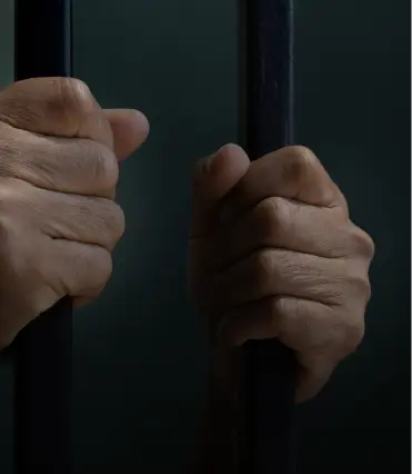 person holding onto prison cell bars
